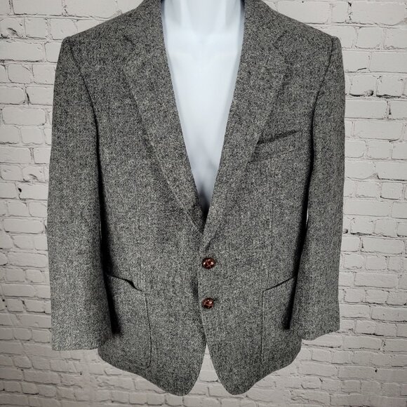 Harris Tweed Grey 100% Wool Handwoven 2 Button Vented Sport Coat Jacket Size 39 - Picture 1 of 15
